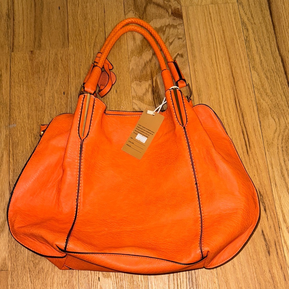 Orange Leather Tote Bag